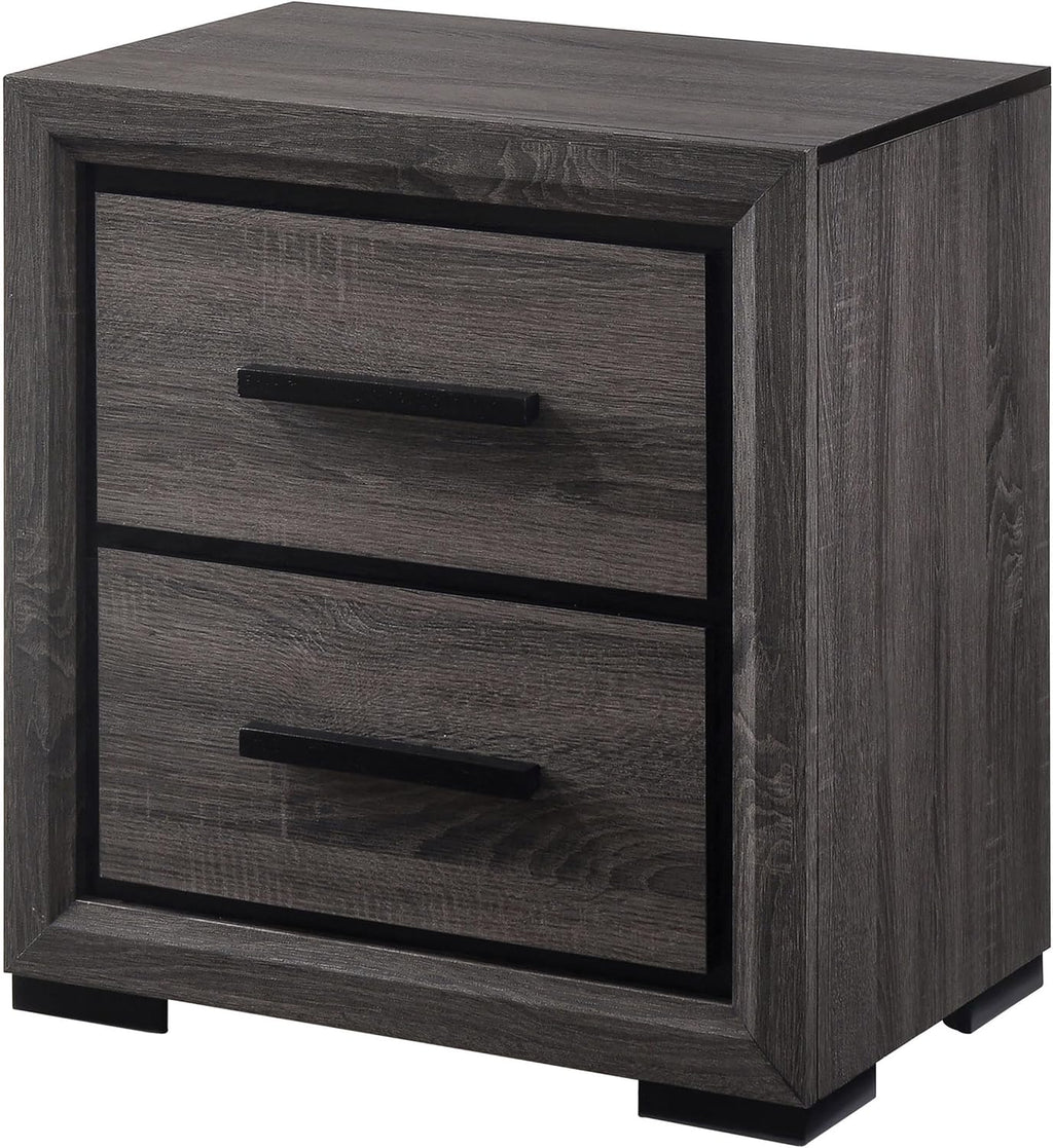 Furniture of America FOA Drummond 2-Piece Gray Wood Panel Bedroom Set- King + 1 Nightstand