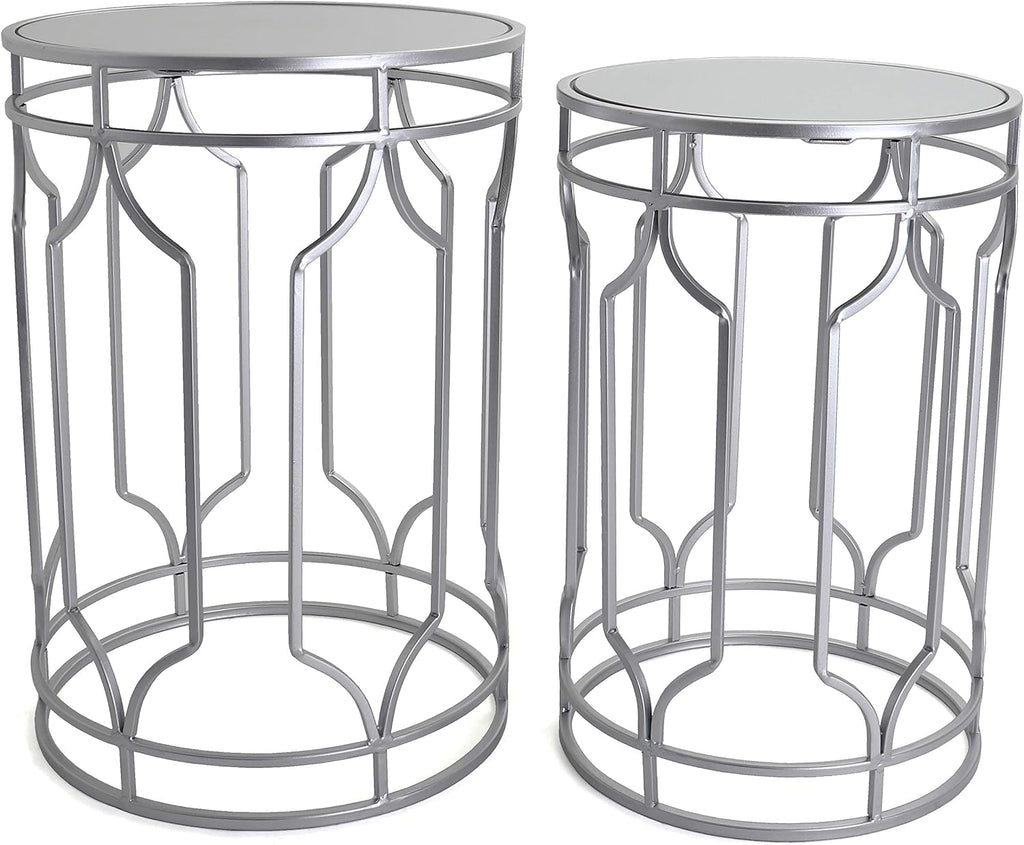 Rutledge & King Alexander - Round End Tables Set, Silver, Mirrored Tops, Nesting, 2 PCS