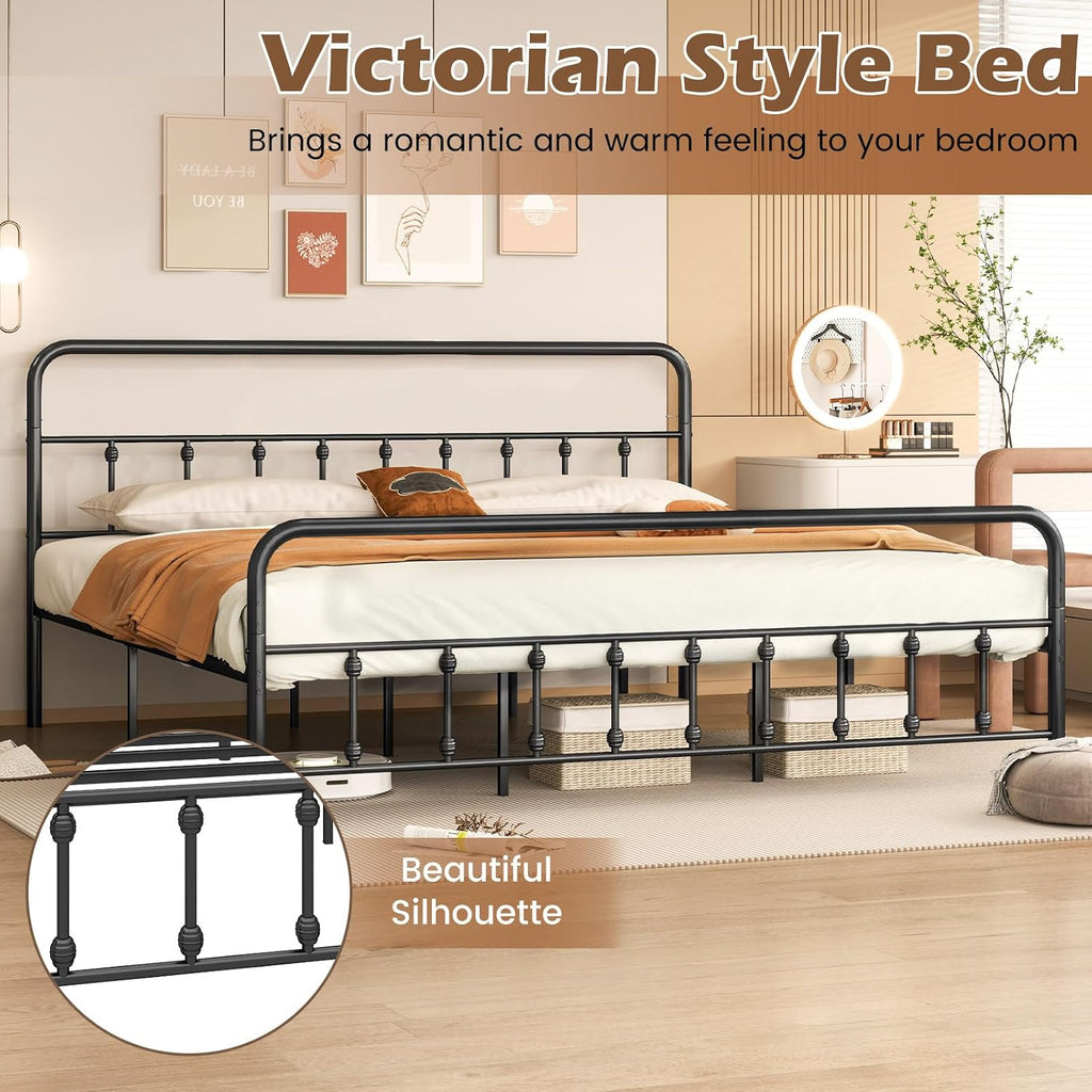 Giantex King Size Metal Platform Bed Frame, Victorian Style King Platform Bed with Headboard & Footboard, Heavy Duty Mattress Foundation, 1100 lbs Capacity, No Box Spring Needed, Noise-Free, Black