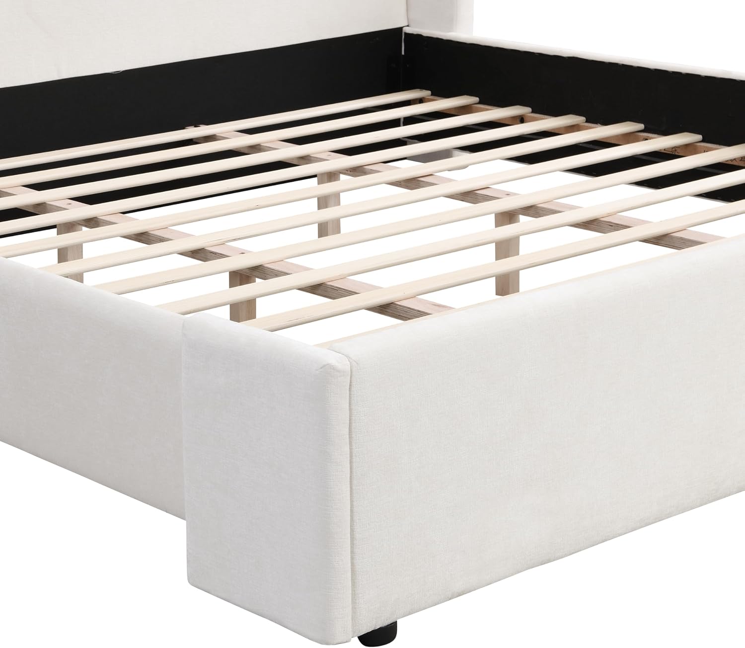 King Size Upholstered Bed Frame with Tall Headboard, Elegant White Fabric Platform Bed, Sturdy Wood Slats Support, No Box Spring Needed, Modern Bedroom, King, White