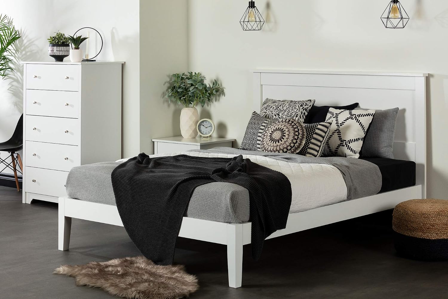 South Shore Vito Platform Bed, Queen, Pure White