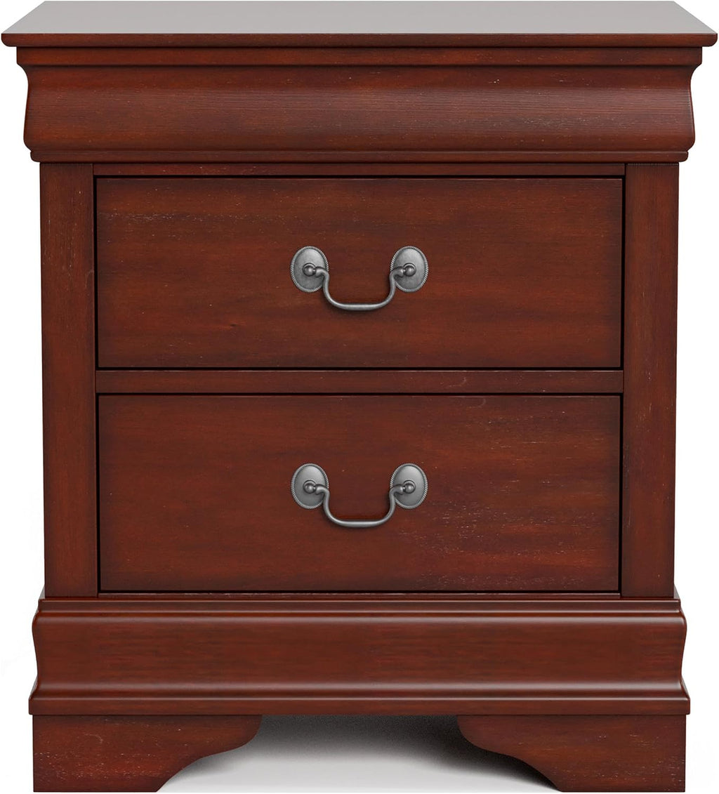 Furniture of America Arabella Traditional Solid Wood 3 Piece Bedroom Set, King Bed Frame and Nightstands Set of 2, Chic Sleigh Design Bedframe with Headboard and Footboard, Box Spring Needed, Cherry