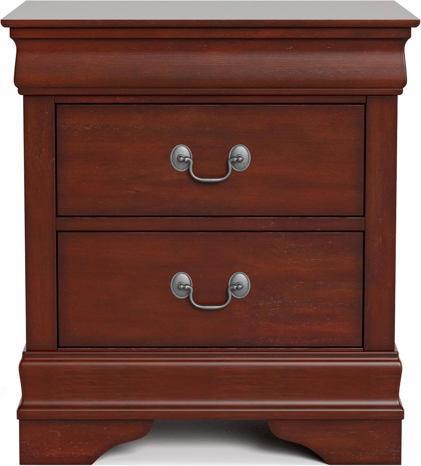 Furniture of America Arabella Traditional Solid Wood 3 Piece Bedroom Set, King Bed Frame and Nightstands Set of 2, Chic Sleigh Design Bedframe with Headboard and Footboard, Box Spring Needed, Cherry