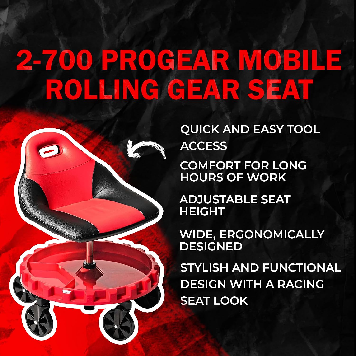 Traxion 2-700 ProGear Mobile Rolling Gear Seat W/Equipment Tray and Five All-Terrain 5' Casters
