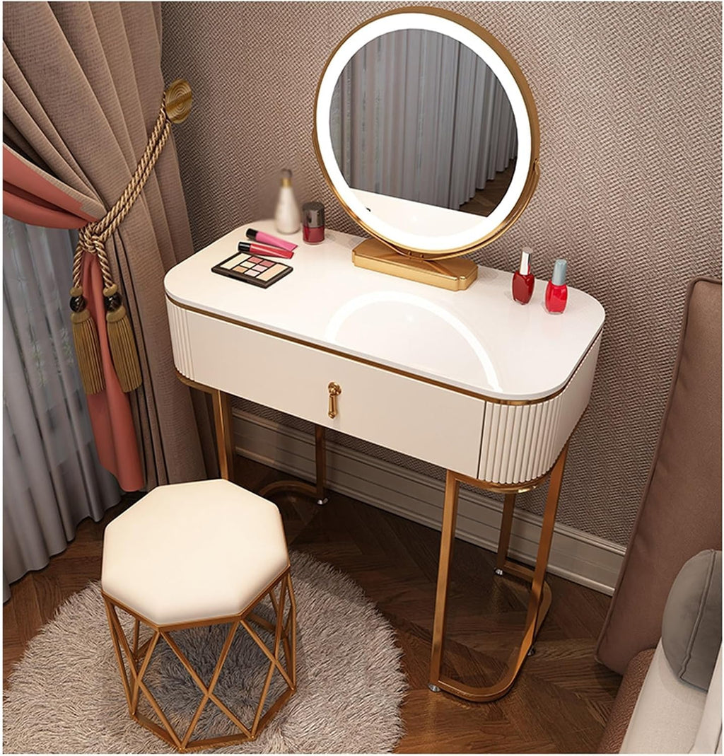 Vanity with Mirror Vanity Desk with Mirror Vanity Desk with Mirror and Lights Widened Storage Large Storage Capacity Curved Corners compartmentalized Storage Suitable for,A-70 * 40 * 76 cm