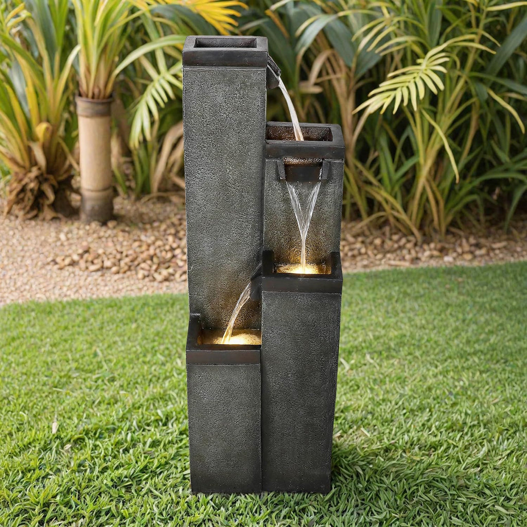 SunJet 4-Tier Modern Water Fountain, Indoor/Outdoor Resin Water Fountains with Soothing Water Sounds, Perfect for Garden, Patio, Home & Office, 12.5' L x 9.4' W x 39.3' H