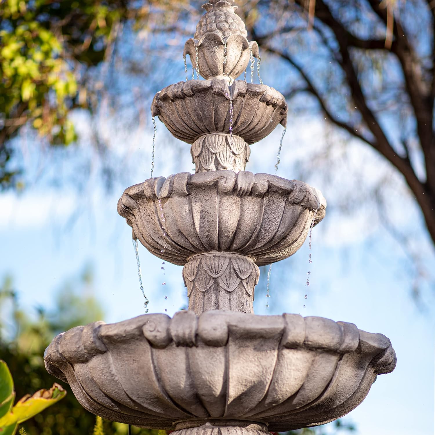 XBrand Large Outdoor Electric Bird Bath Fountain 58.3', 3-Tier Garden Water Fountain with Pump, Classic Leaf Design, Resin Floor Fountain for Yard, Lawn, Patio & Porch