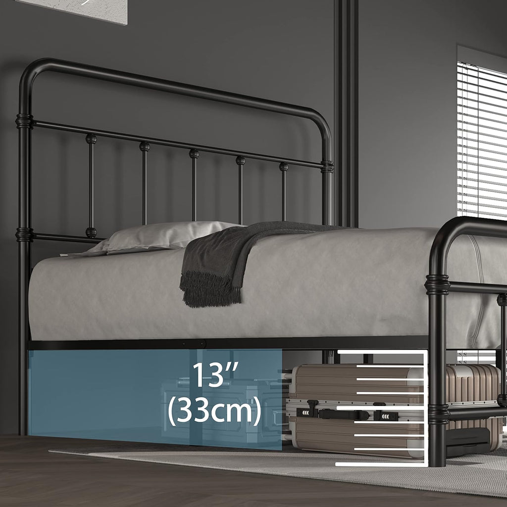 Queen-Bed-Frame-Metal Platform Bed Frame with 49' High-Headboard - Solid Quite Easy Set Up Mattress Foundation No Box Spring Needed