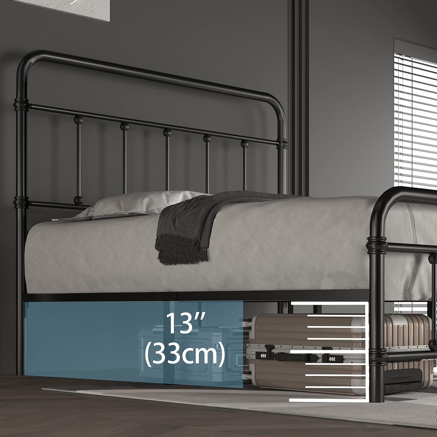 Queen-Bed-Frame-Metal Platform Bed Frame with 49' High-Headboard - Solid Quite Easy Set Up Mattress Foundation No Box Spring Needed
