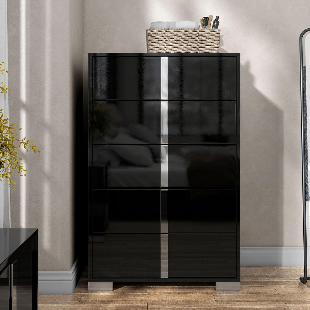Furniture of America Alistair Modern Wood 6-Piece Bedroom Collection with Bed Frame, Chest, 2-Drawer Nightstands and 6-Drawer Dresser with Mirror, Box Spring Required, Black, Queen