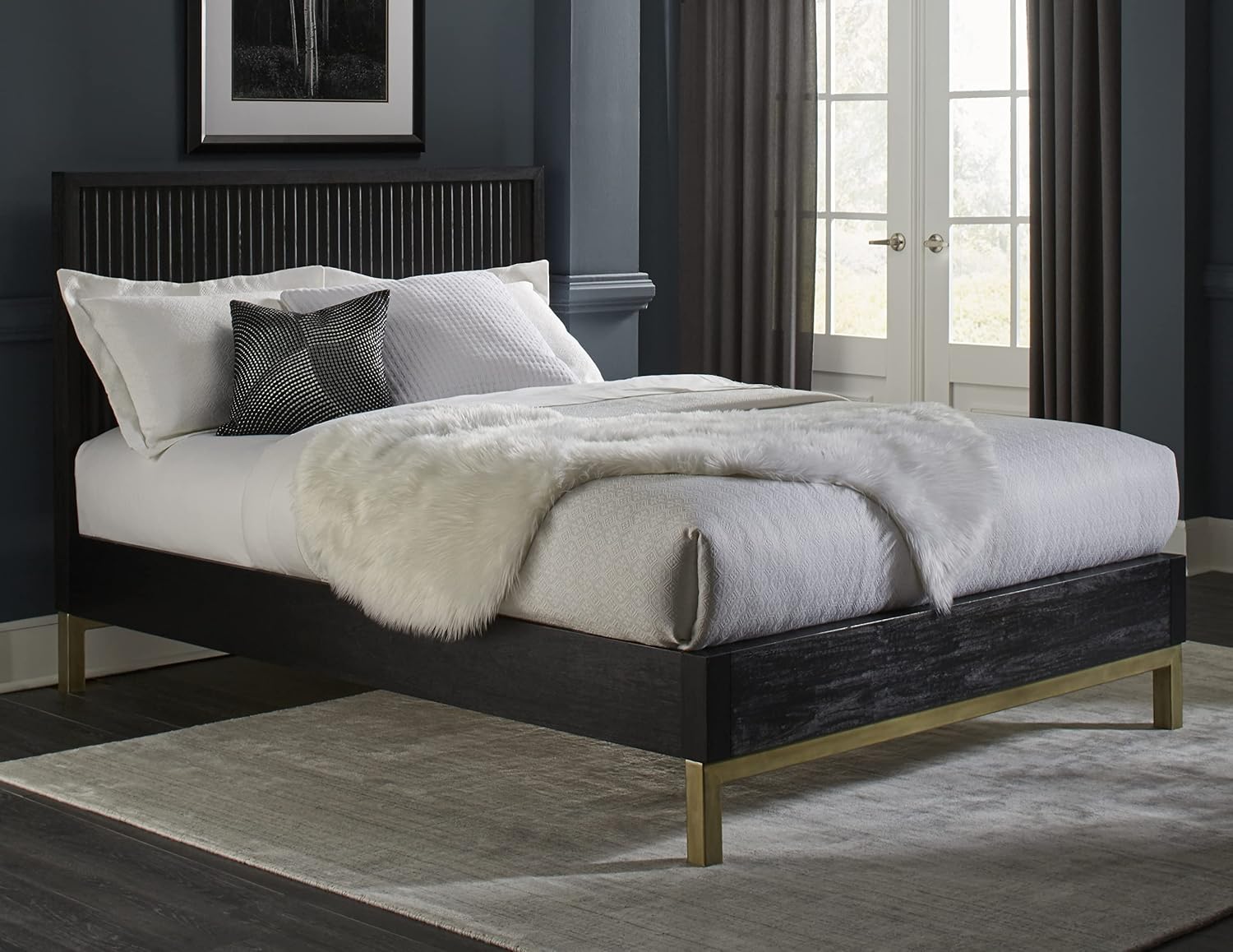 Modus Furniture Solid Wood Platform Bed, King, Kentfield - Black Drifted Oak