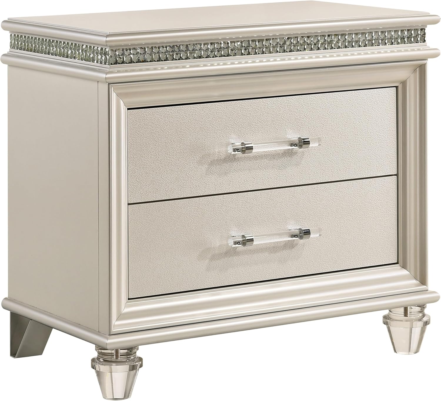 HOMES: Inside + Out Bevill Wood 2-Piece Bedroom Set, King Size Platform Bed with LED Light, Upholstered Headboard and 2-Drawer Nightstand, No Box Spring Required, Pearl White
