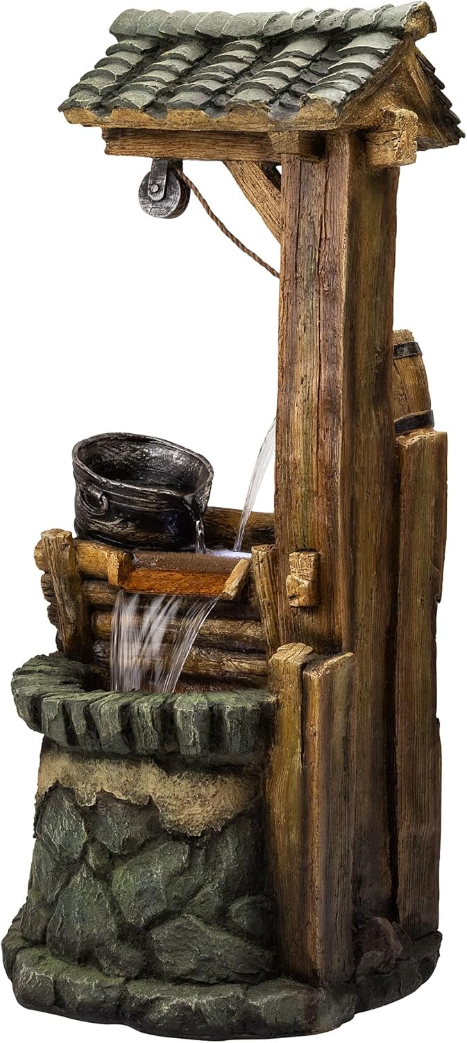 Alpine Corporation TZL128 Outdoor Floor Tiered Rustic Soothing Water Well Garden Waterfall Fountain for Garden, 50', Brown