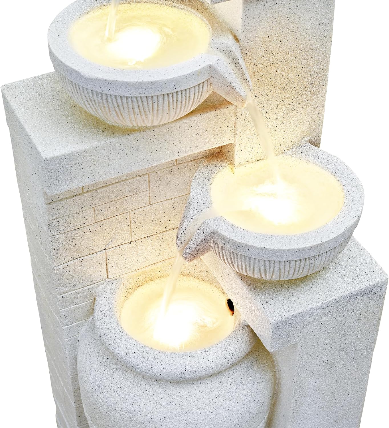 42.52' Outdoor Garden Water Fountain with Lights 4 Tiers Cascading Large Waterfall Floor Standing Fountain for Patio, Backyard, Deck, Porch and Home Art Decor