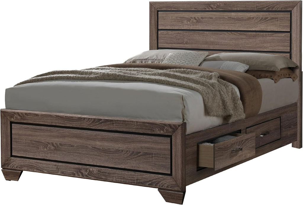 Coaster Home Furnishings Kauffman Transitional 4-Piece Bedroom Set Eastern King Size Storage Panel Bed Frame 54-inch Headboard Washed Taupe 204190KE-S4