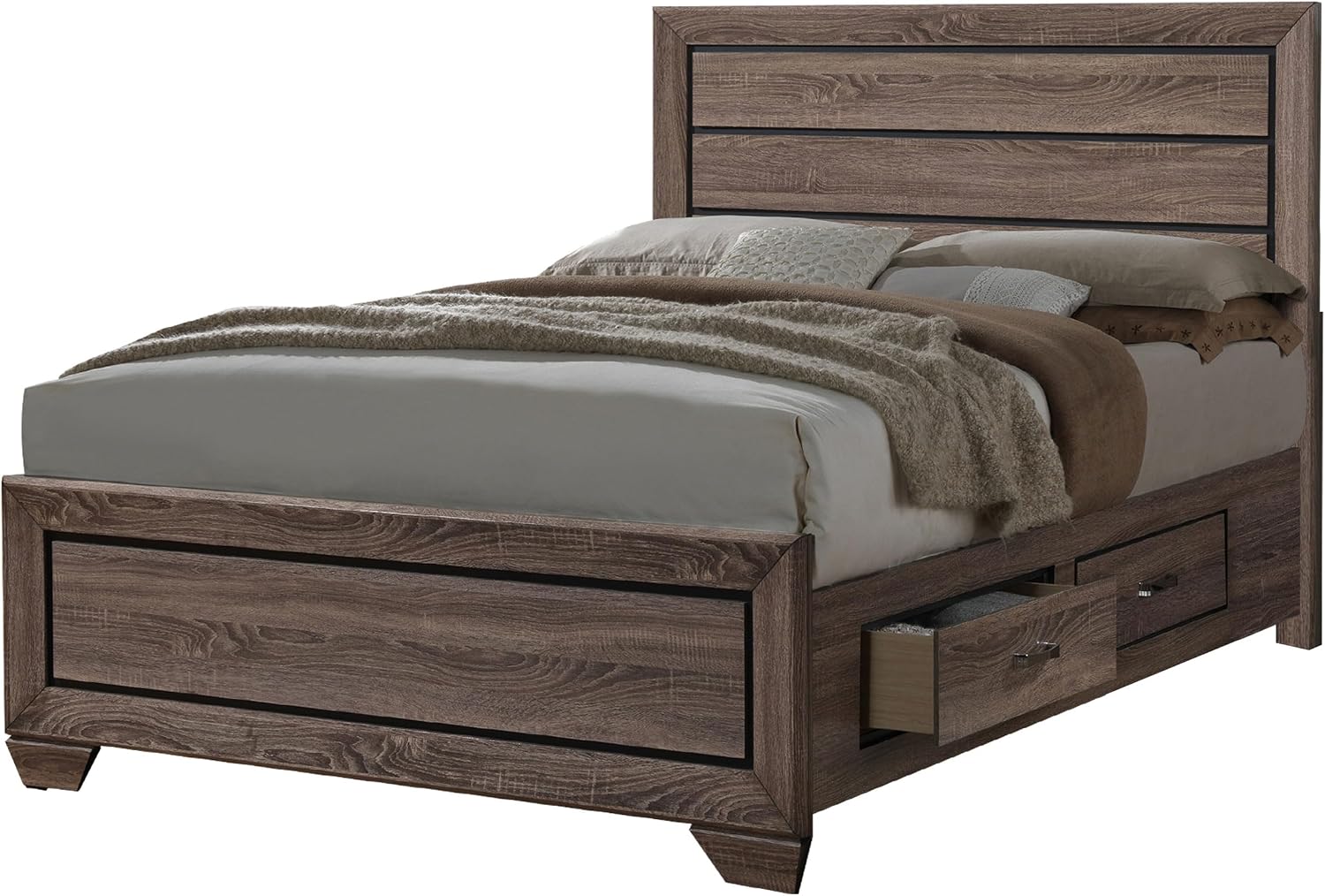 Coaster Home Furnishings Kauffman Transitional 4-Piece Bedroom Set Eastern King Size Storage Panel Bed Frame 54-inch Headboard Washed Taupe 204190KE-S4