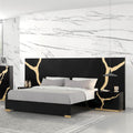 Furniture of America Quanta Modern Wood 3-Piece Bedroom Set with Panel Headboard and Gold-Painted Pattern Extended Walls, Felt-Lined Top Drawer, No Box Spring Needed, Queen, Black