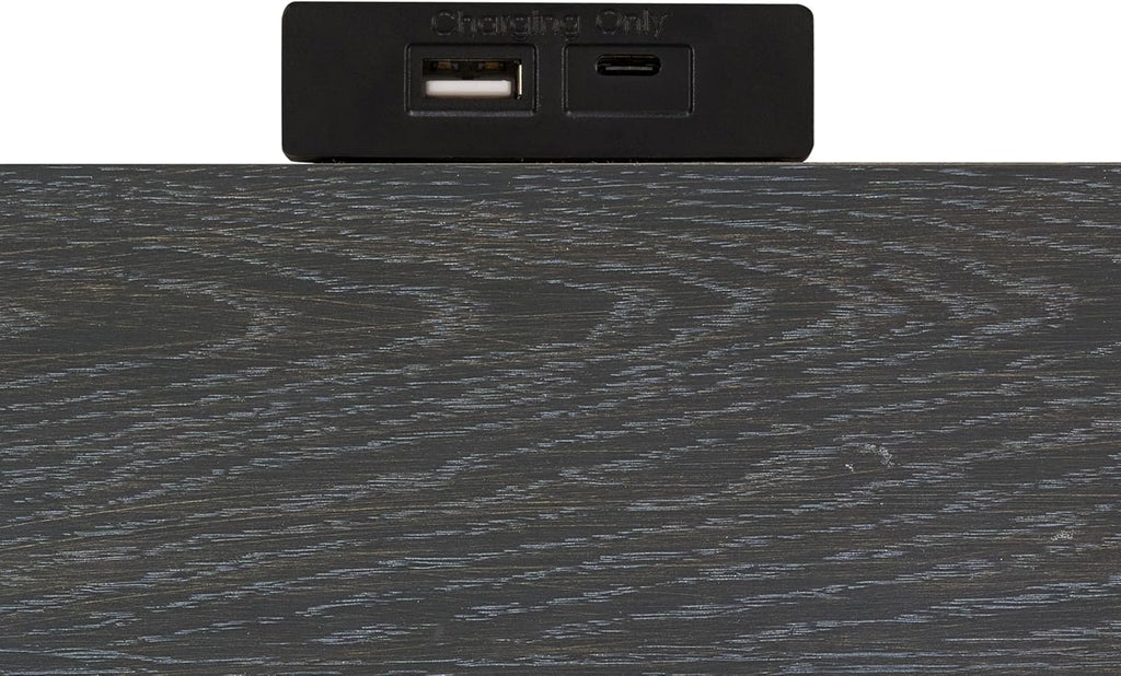 Furniture of America Dannen Modern Solid Wood 3-Piece Bedroom Set with Panel Bed, USB Charger and Felt-Lined Top Drawers on Nightstand, Box Spring Needed, King, Weathered Black