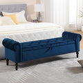 Velvet Storage Bench 67 Inch Upholstered Tufted Ottoman Bench with Arms Large Storage Space King Size End of Bed Bench for Bedroom Living Room Entryway Navy Blue
