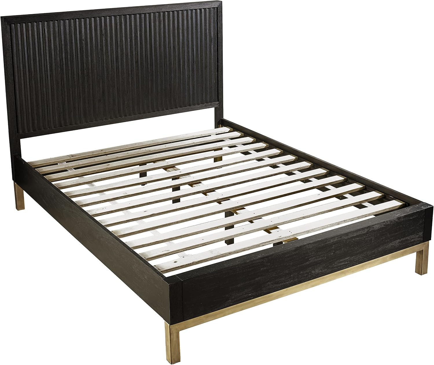 Modus Furniture Solid Wood Platform Bed, King, Kentfield - Black Drifted Oak