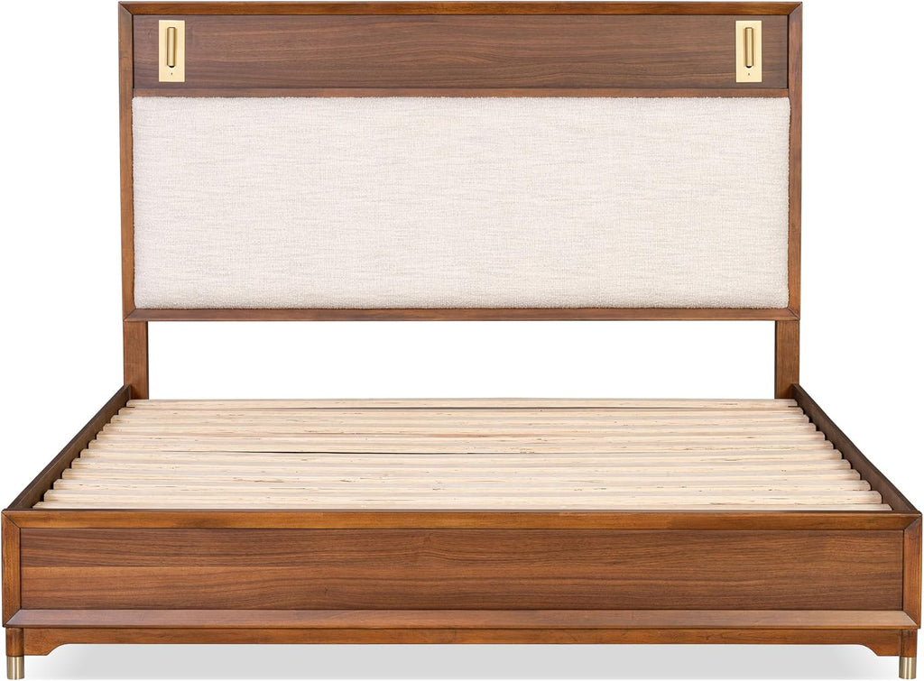 Furniture of America Forma Modern Solid Wood 3-Piece Bedroom Set with Upholstered Bed with LED Lights, Ball-Bearing Glide on Nightstand and Chest, No Box Spring Needed, Queen, Walnut