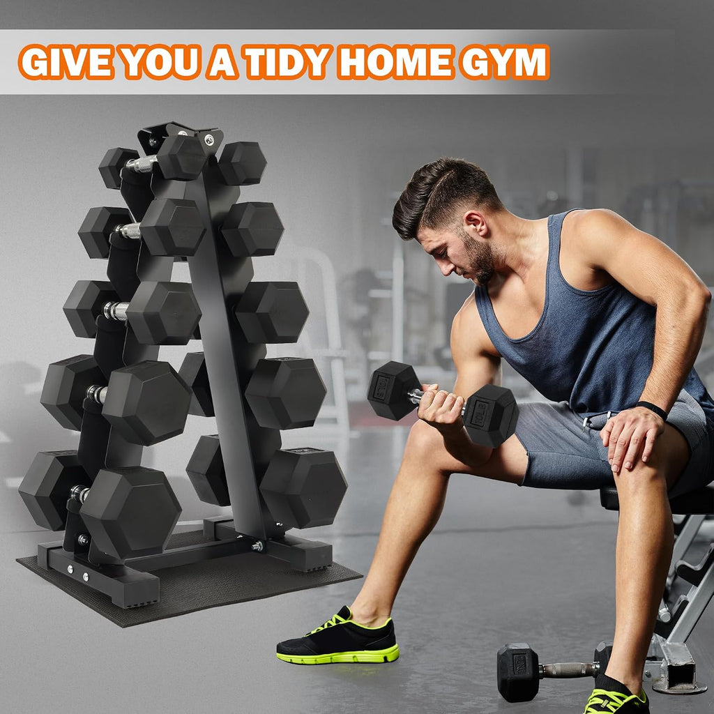 Fitvids Rubber Coated Hex Dumbbell Set with Storage Rack, 100/150/200/550 LB Hand Weight Set with Anti-Slip Grip for Home Gym