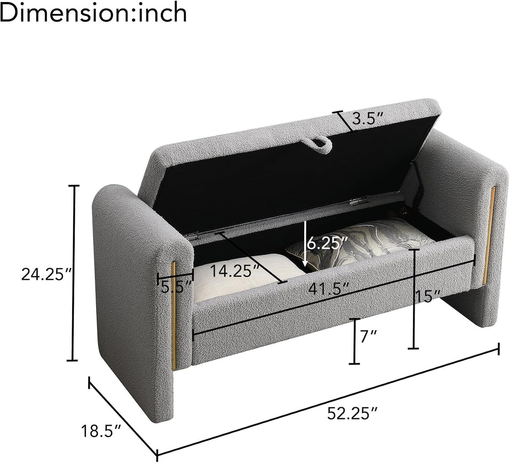 JIJIWANG Modern Bed End Bench with Arms and Storage, Upholstered Bed Bench Entryway Bench Ottoman Comfy Window Vanity Bench Footstool for Living Room,Bedroom,Grey
