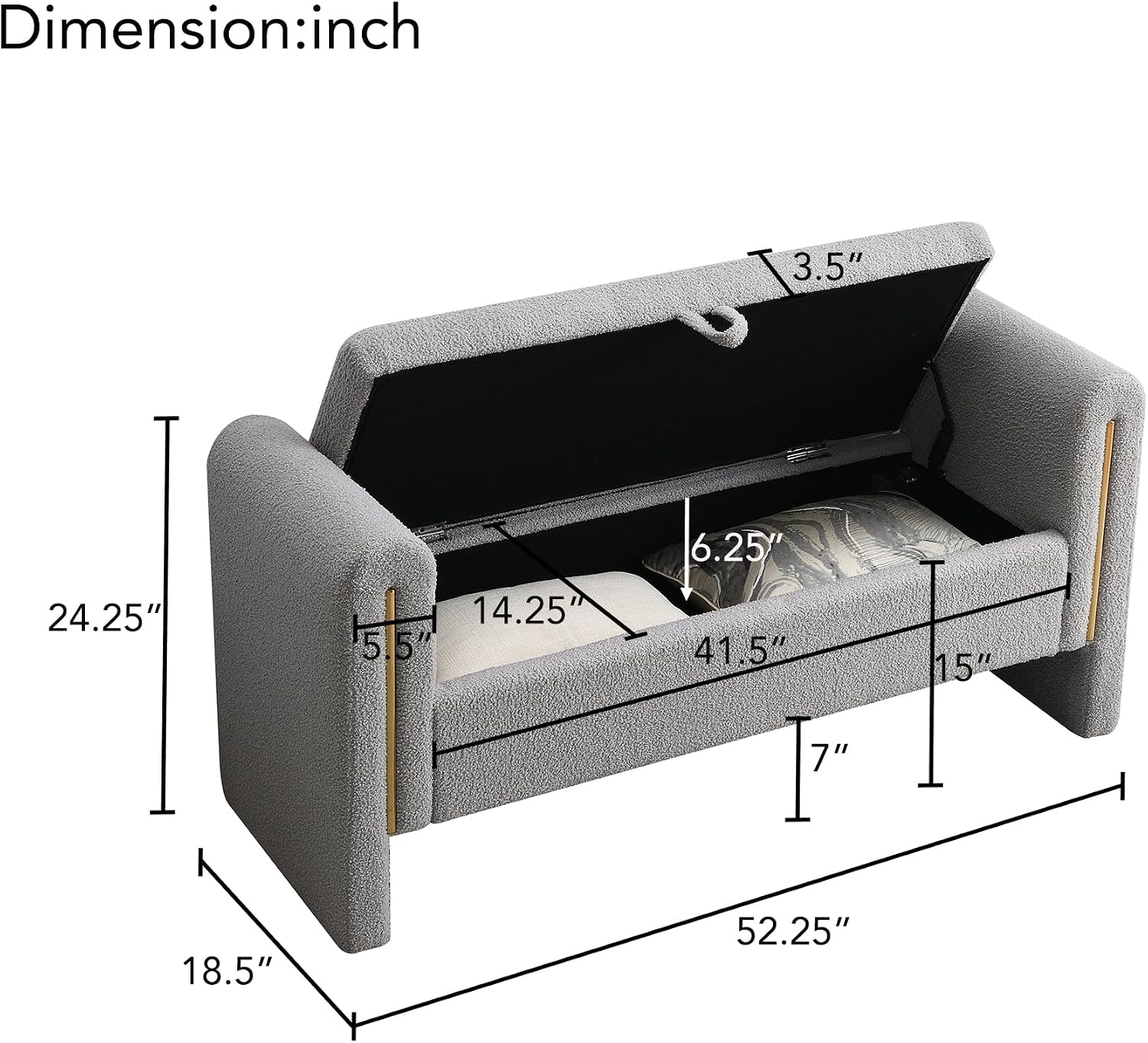 JIJIWANG Modern Bed End Bench with Arms and Storage, Upholstered Bed Bench Entryway Bench Ottoman Comfy Window Vanity Bench Footstool for Living Room,Bedroom,Grey