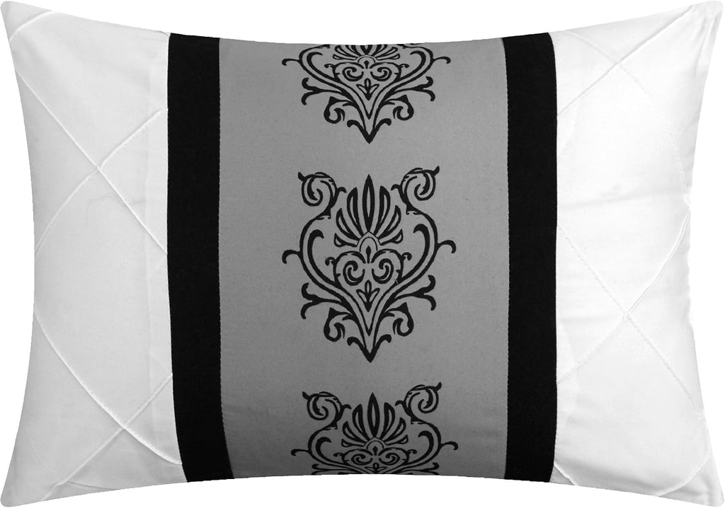 Chic Home Clayton 10 Piece Comforter Set Pintuck Pieced Block Embroidery Bed in a Bag with Sheet Set, King Black White