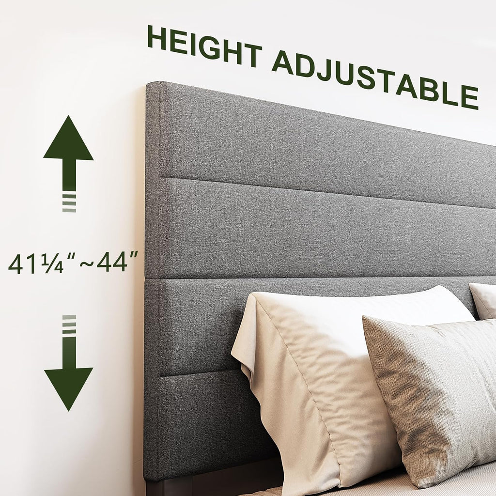 Furnihome Queen Bed Frame, Modern Upholstered Bed Frame with Adjustable Linen Headboard, Wooden Slats Support Platform Queen Size Bed Frames, No Box Spring Needed,Easy Assembly,Dark Grey