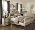 3PC Traditional Bedroom Set California King Size Tufted Bed Silver Finish Classic Design Marble Top Formal Solid Wood Furniture