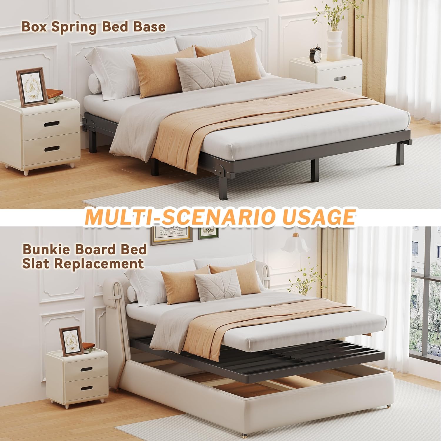 ROIL 2 Inch Full Metal Box Spring Low Profile, Bunkie Board Bed Slat Replacement with Round Corners, 3500 lbs Capacity Heavy Duty Steel Slats, Easy Assembly, Noise Free