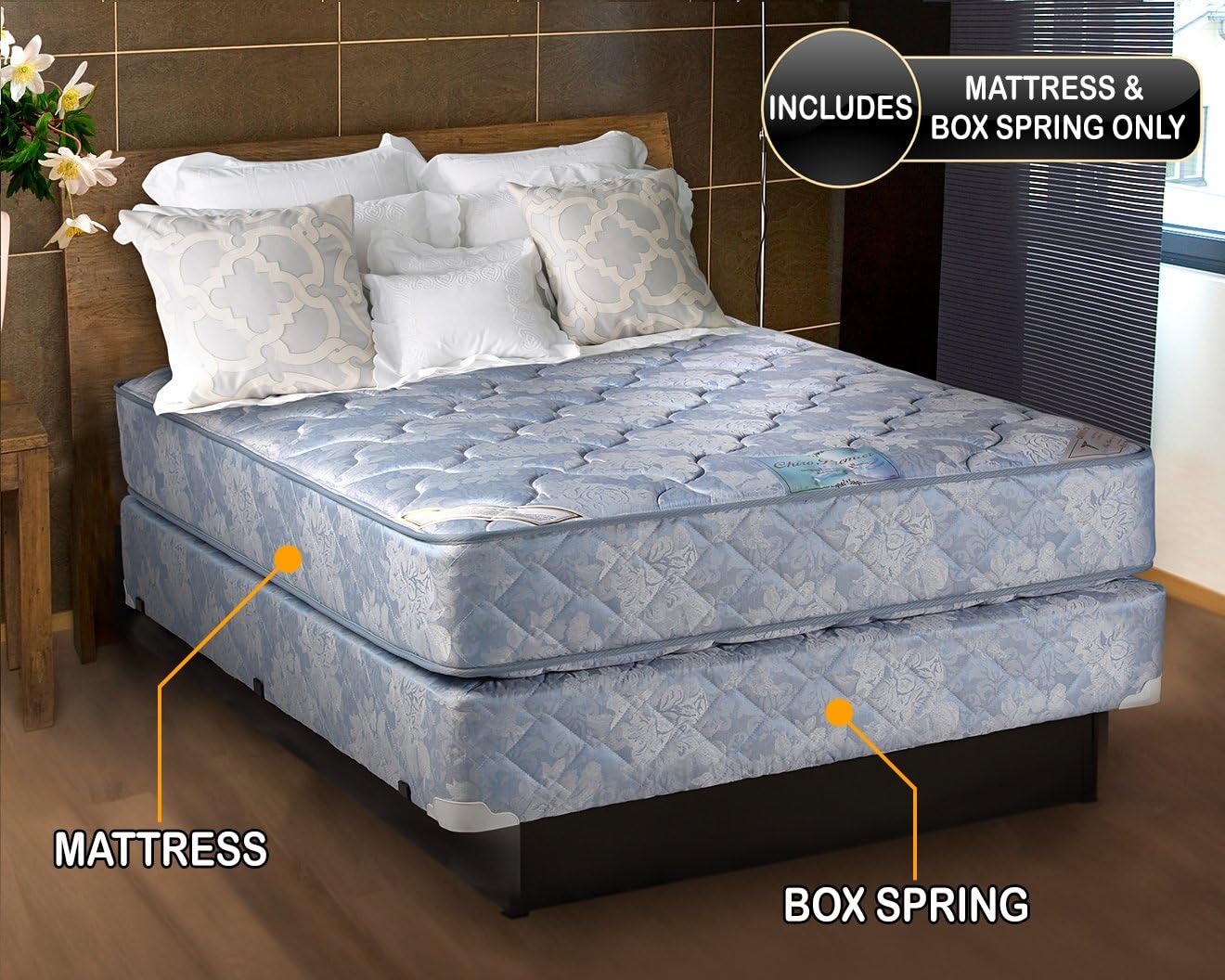 Dream Solutions USA DS USA Chiro Premier Two-Sided Medium Firm (Blue) Mattress Set with Metal Bed Frame - Spine Support, Orthopedic, Longlasting Comfort (Full 54'x75'x9')