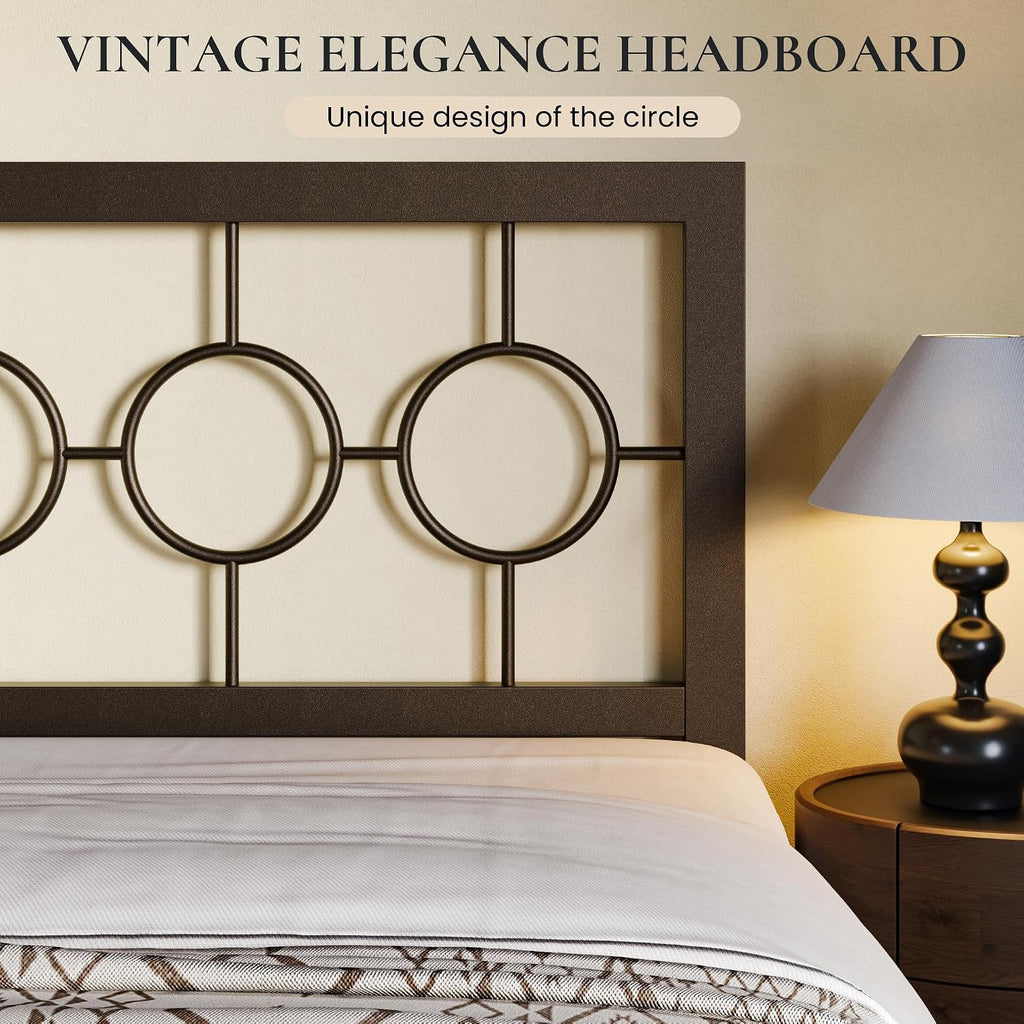 SHA CERLIN Full Size Metal Bed Frame with Vintage Circular Design Headboard and Footboard,No Box Spring Required,Easy Assembly,Noise-Free,Brown