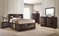 5pc Master Bedroom Set Brown Cherry Finish Solid Wood Platform King Size Captain's Bed Wooden Furniture