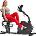 Sunny Health & Fitness Smart Recumbent Bike with Pulse Sensors, Home Cycling Workout Machine w/Cushion Seat & Mesh-Backrest, Free SunnyFit App Connection