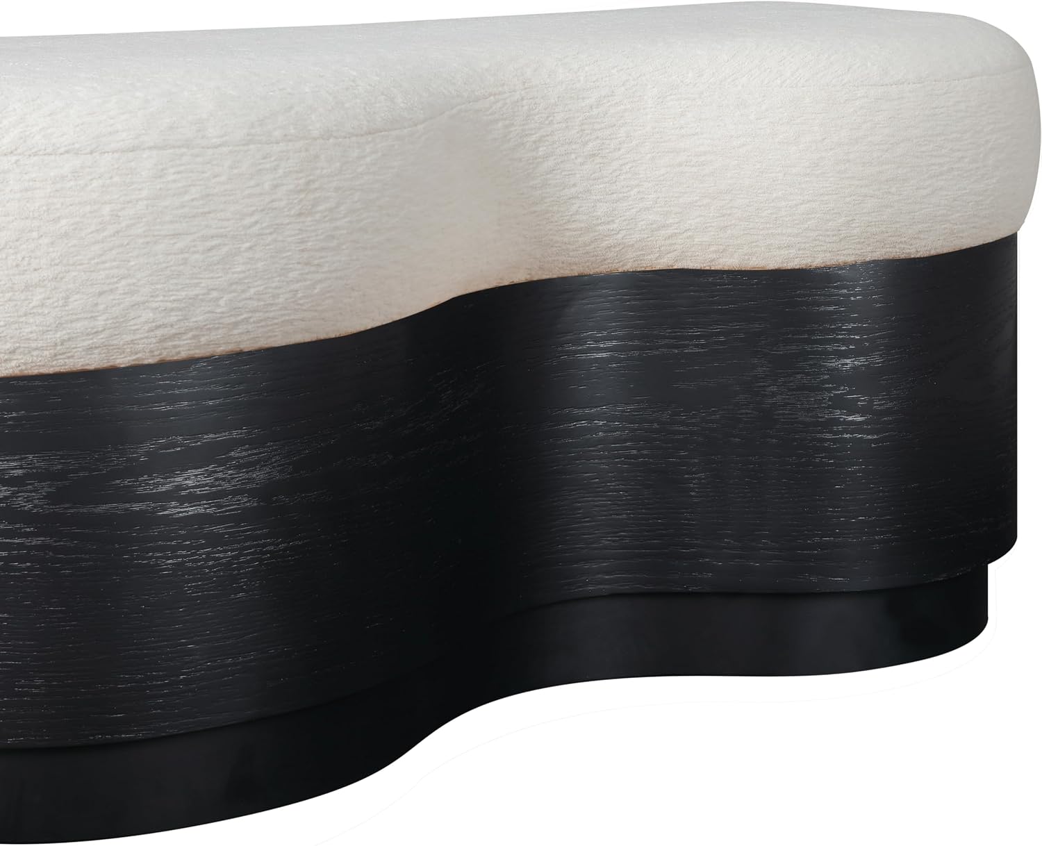 Meridian Furniture 22081Cream Savoy Collection Art Deco Bench with Soft Cream Velour Fur Fabric, Rich Black Finish, Mix of Solid Wood & MDF, 60' W x 18.5' D x 18.5' H, Cream