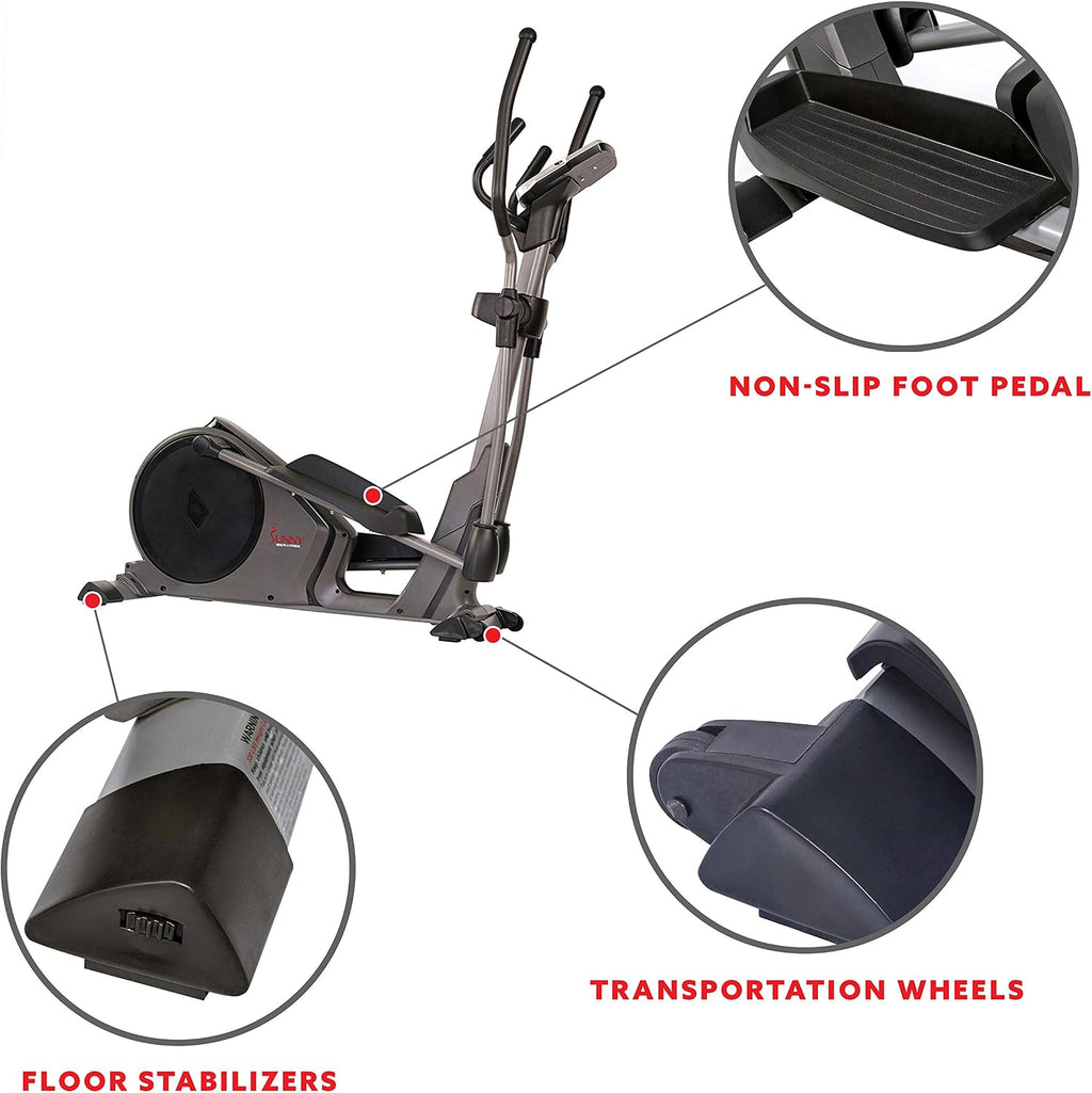 Sunny Health & Fitness Elliptical Machine with Extended Stride, Ultra Quiet 300 lbs Capacity Cross Training Cardio Fully Body Exercise for Home, Sunny Fit App Access, Optional 12' or 16' Stride Length