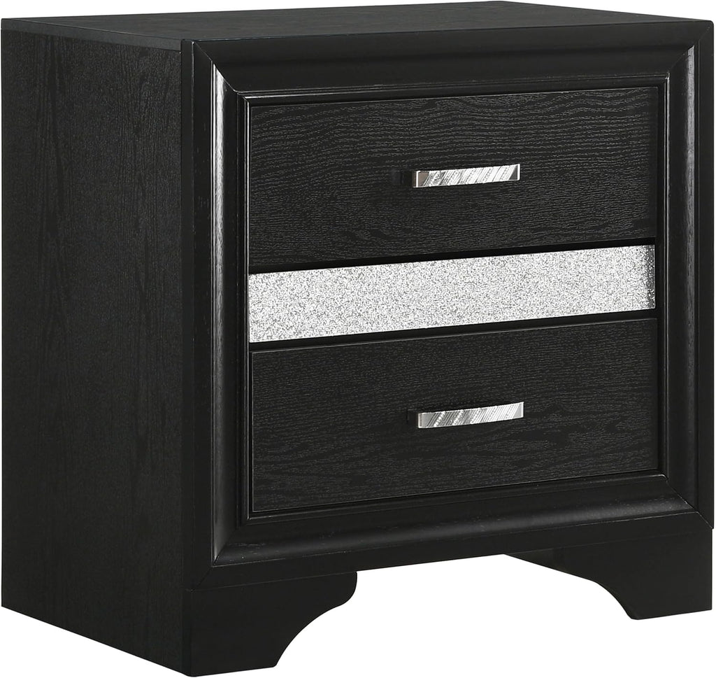 Coaster Home Furnishings Miranda Contemporary 4-Piece Bedroom Set Fabric Upholstered Eastern King Size Panel Bed Frame 54-inch Headboard Black 206360KE-S4