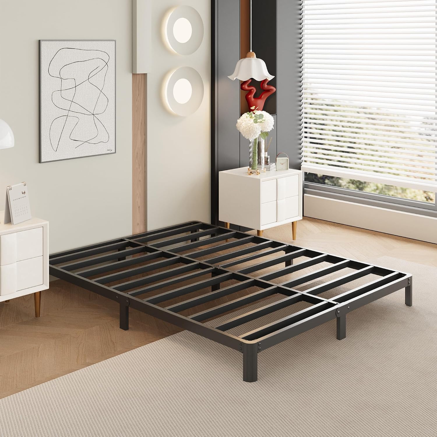 Yicensen 9 Inch King Bed Frame with Rounded Corner Legs Heavy Duty Metal King Size Platform Bed Frame No Box Spring Needed, Easy Assembly, Noise Free, Black.