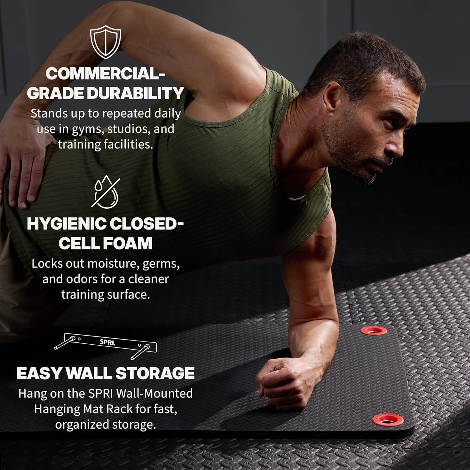 SPRI Hanging Bulk Fitness Mats, 15mm, 56' x 23' Black, 6 Pack, Closed-Cell Foam Bulk Yoga Mats for Gyms