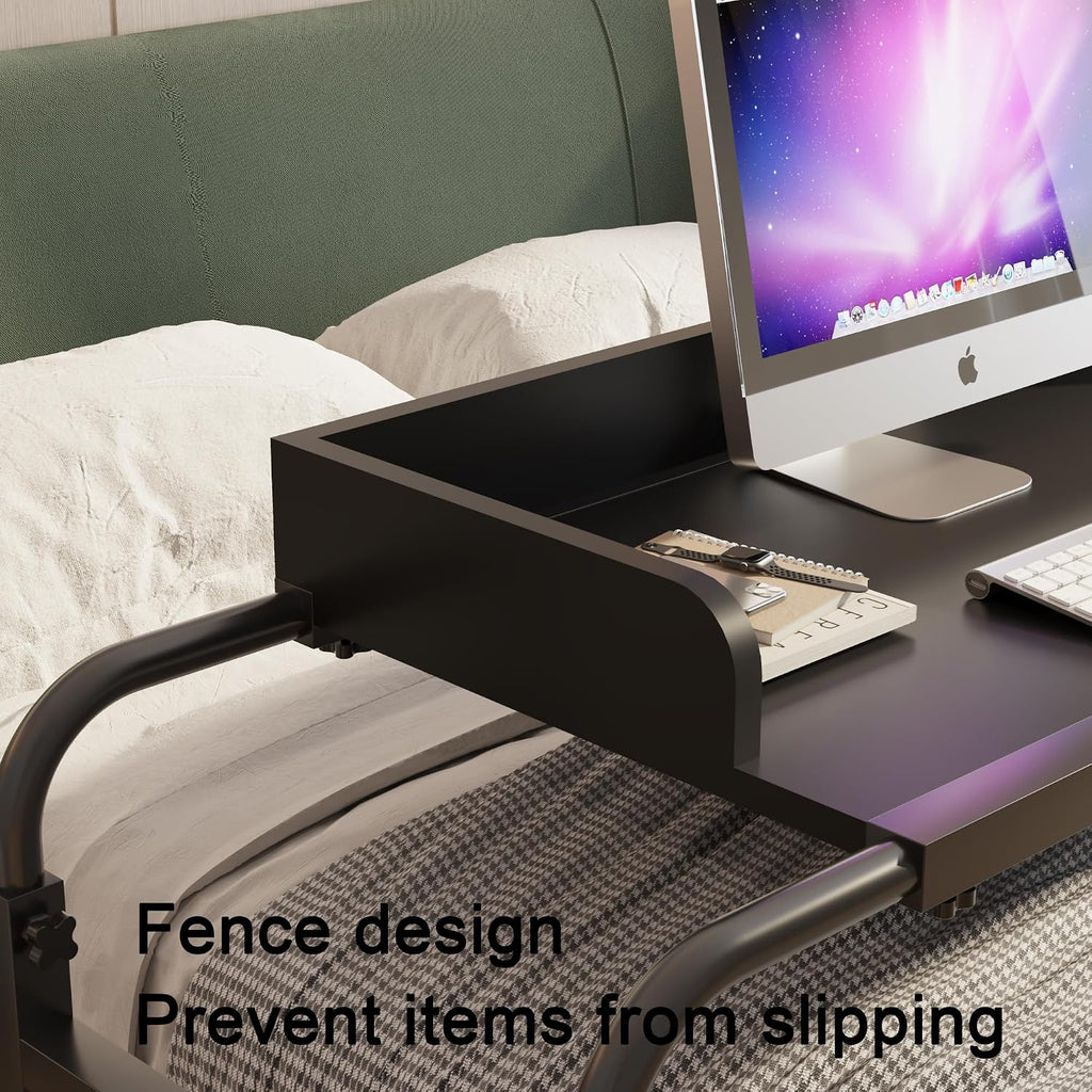 TigerDad Overbed Table with Wheels Overbed Desk Over Bed Desk King Queen Bed Table Overbed Laptop Table Over Bed Table with Wheels(Black)