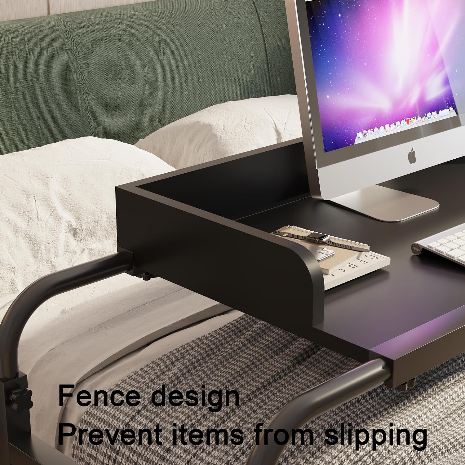 TigerDad Overbed Table with Wheels Overbed Desk Over Bed Desk King Queen Bed Table Overbed Laptop Table Over Bed Table with Wheels(Black)