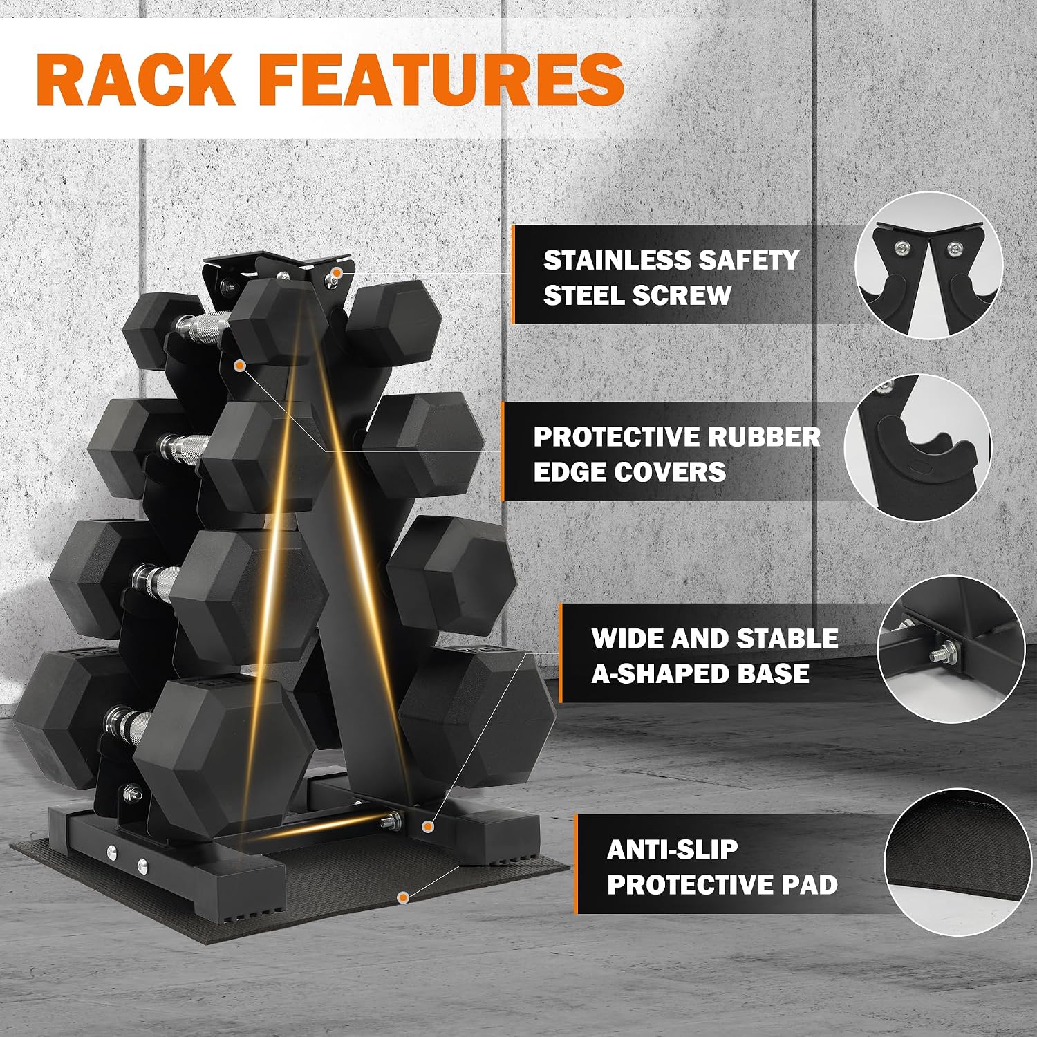 Fitvids Rubber Coated Hex Dumbbell Set with Storage Rack, 100/150/200/550 LB Hand Weight Set with Anti-Slip Grip for Home Gym