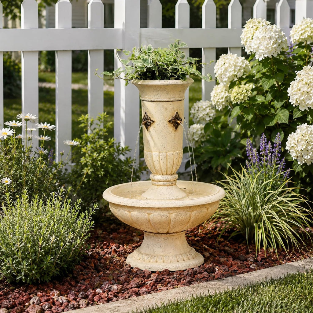 Bumilgar Outdoor Wall Fountain with LED Lights, 25.39' H Freestanding Garden Water Fountain, Large Floor Standing Patio Waterfall Feature, European Resin Flat Back Yard Courtyard Porch Décor