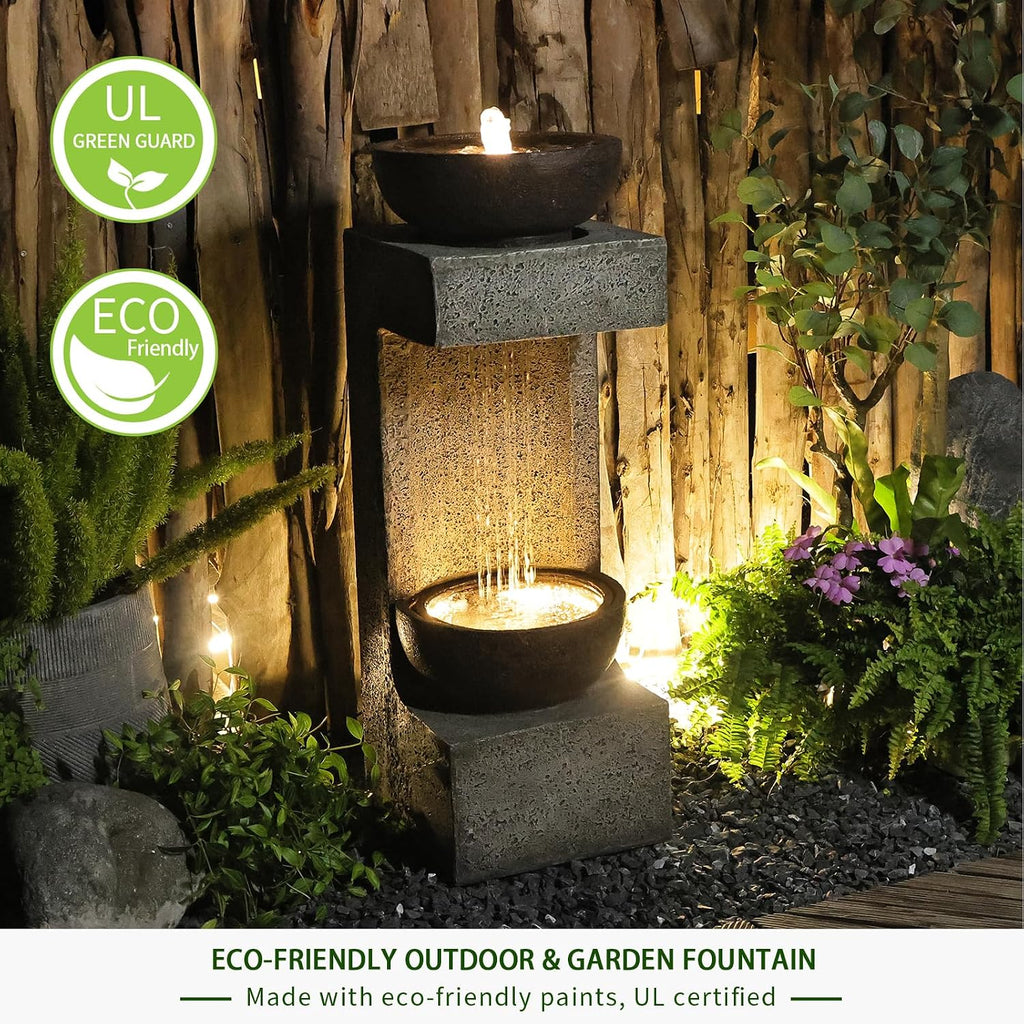 Bumilgar Waterfall Fountain Outdoor Garden Decor for Patio, Backyard, Deck, Porch and Home Art Decor, Outdoor Fountains and Waterfalls with Lights and Pebbles
