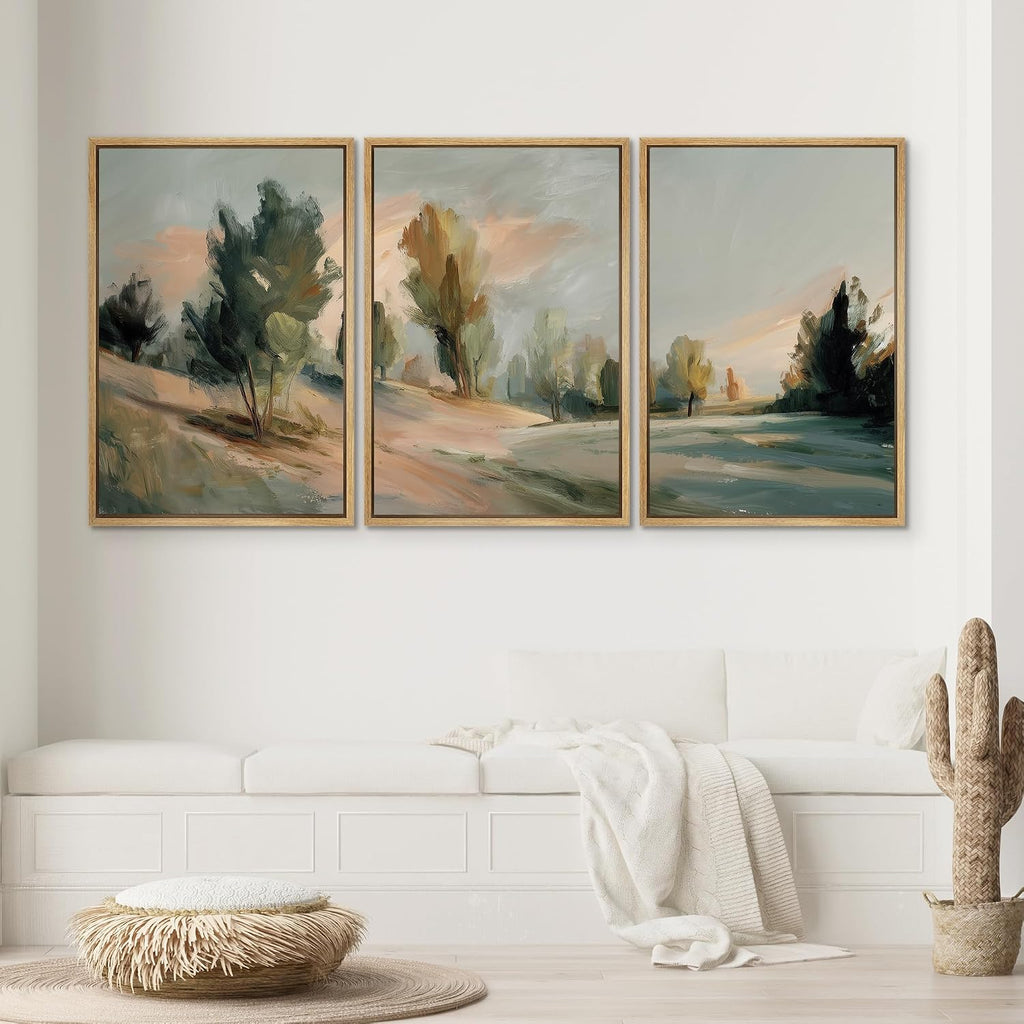 SIGNWIN Framed Canvas Print Wall Art Set Modern Countryside Landscape Abstract Trees and Field Illustrations Modern Art Decorative Rustic for Living Room, Bedroom, Office - 16'x24'x3 Natural