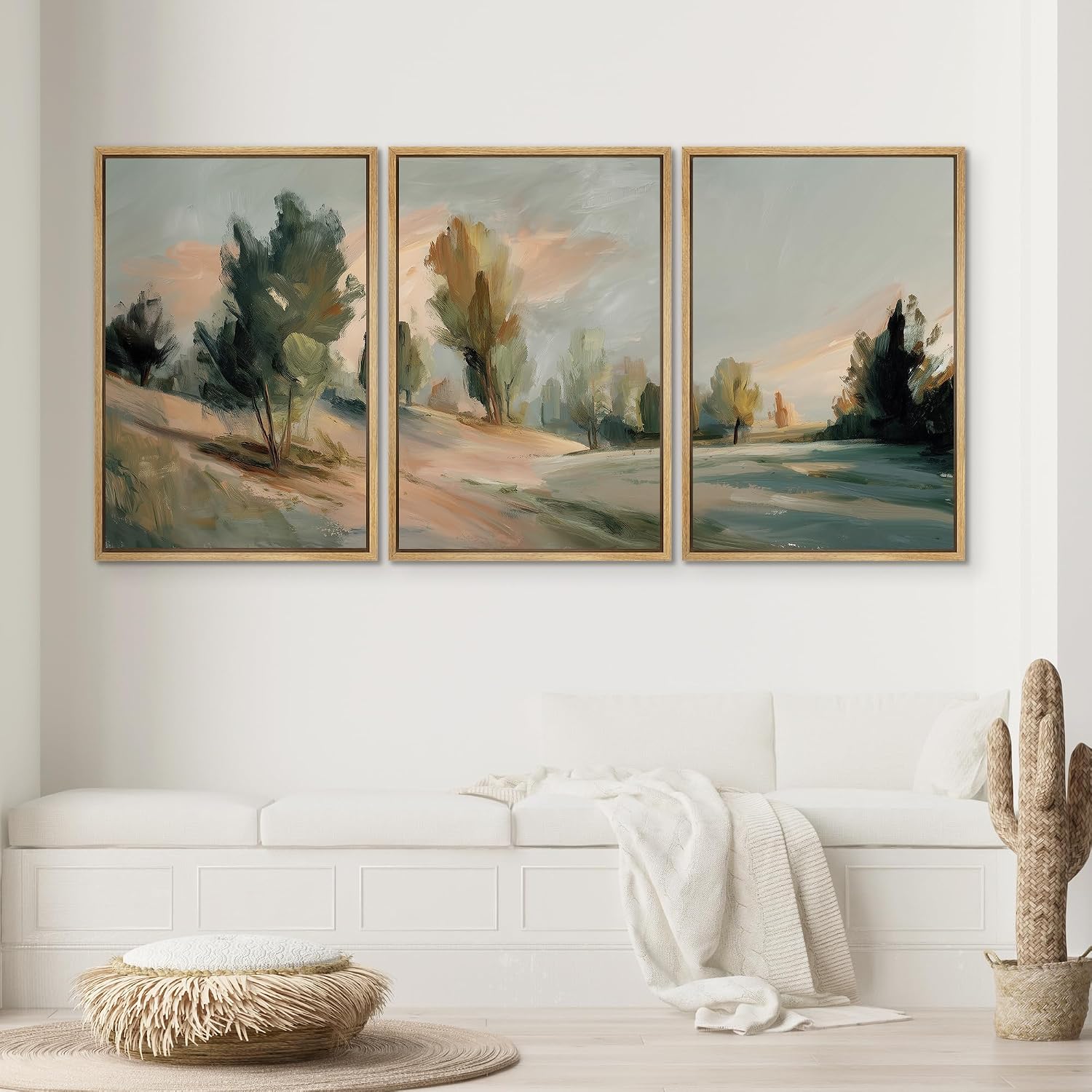 SIGNWIN Framed Canvas Print Wall Art Set Modern Countryside Landscape Abstract Trees and Field Illustrations Modern Art Decorative Rustic for Living Room, Bedroom, Office - 16'x24'x3 Natural