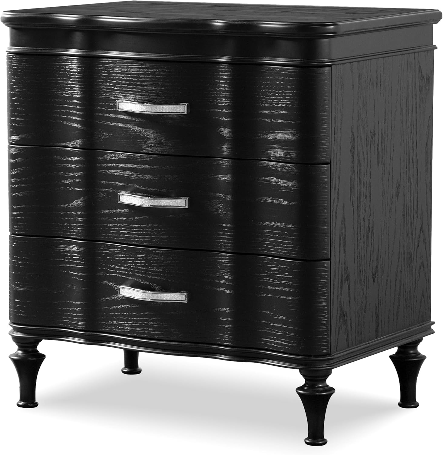 Furniture of America Seabliss Glam Solid Wood 3-Piece Bedroom Collection with Bed Frame and 3-Drawer Nightstands Set of 2, Box Spring Required, Black, Queen
