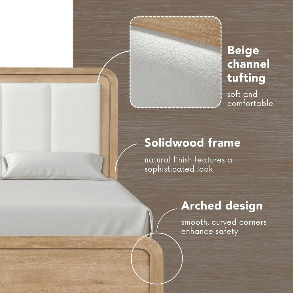 Furniture of America Verena Boho Solid Wood 2-Piece Bedroom Set with Padded Headboard Bed, Metal Side Glide, Finger Pulls on Nightstand, Box Spring Needed, King, Natural